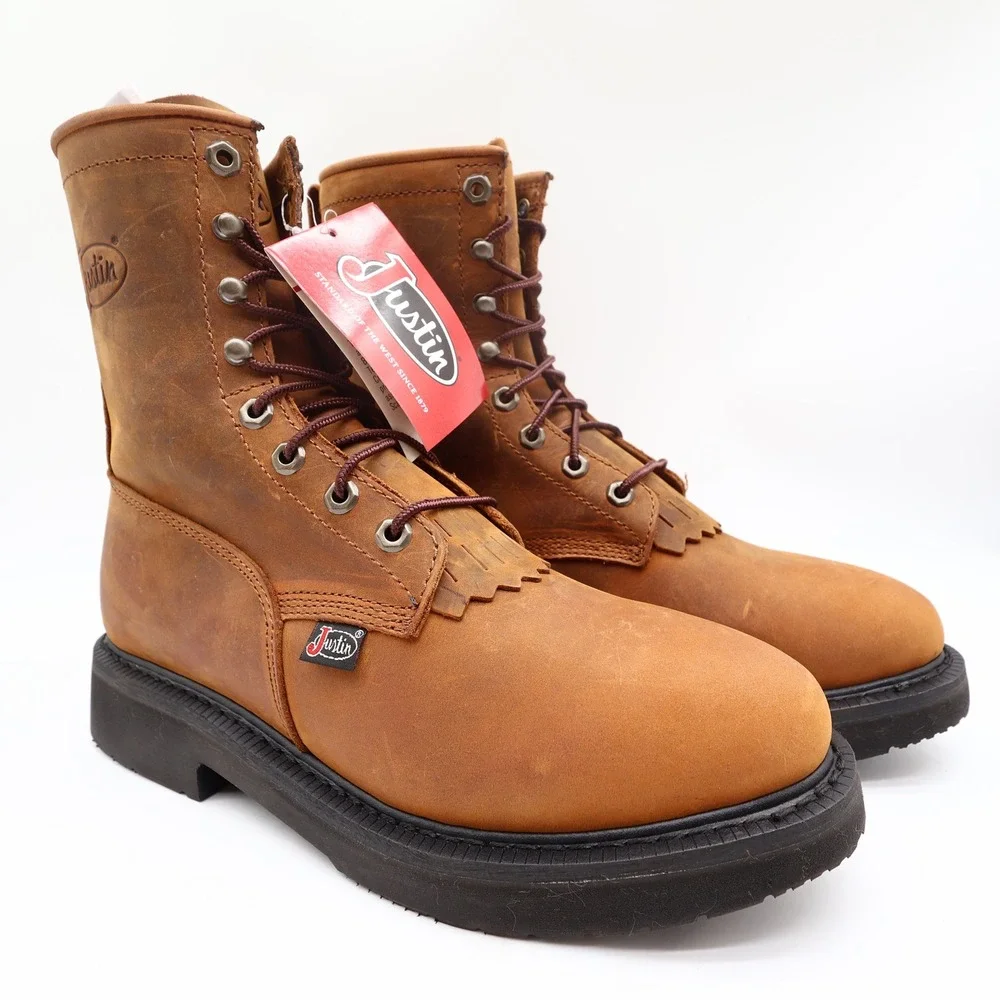 Justin Modern Work Boots Mens 9.5 D Aged Bark Brown Leather OW760 NWT Box